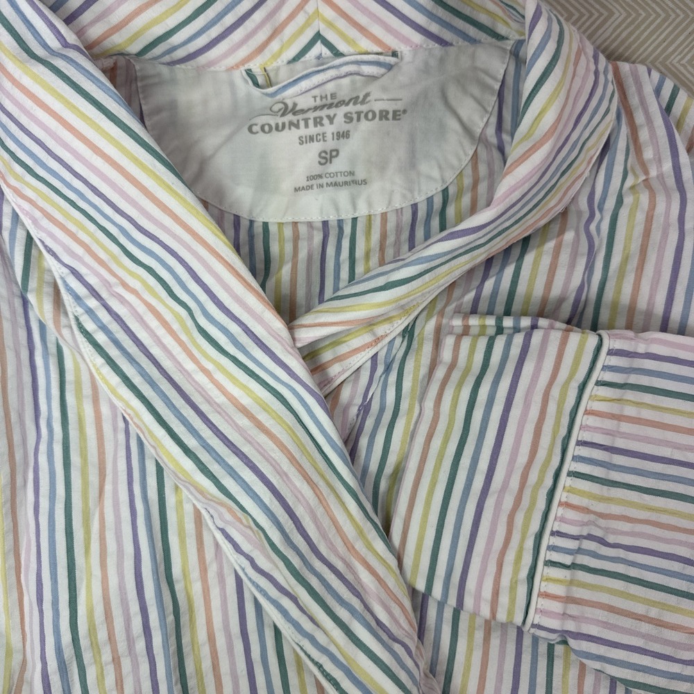 Vermont Country Store Seersucker Wrap Robe Womens SP Pastel Stripe Summer Cotton